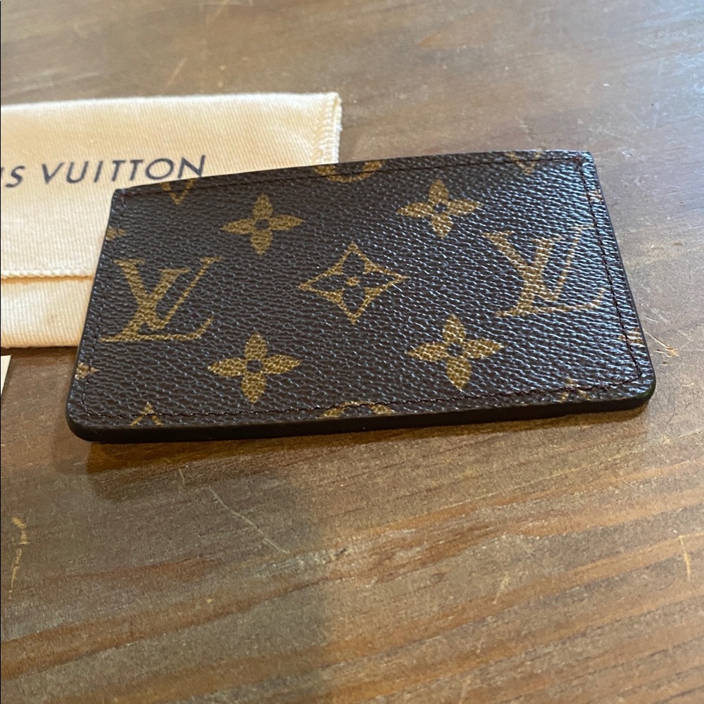 Louis Vuitton red and Brown Card Holder. With pouch - Picture 2 of 2